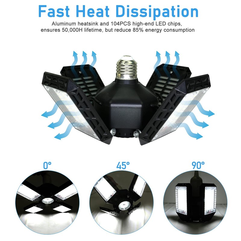 150W LED Garage Light Deformable Ceiling Lamp 15000LM with 4 Adjustable Panels gallery