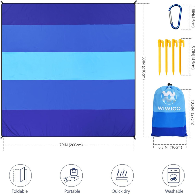 Beach Blanket Waterproof Sandproof Beach Mat 79" X 83"/10'X9'For 2-8 persons gallery
