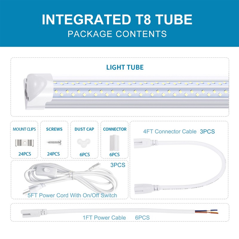 6PACK 8FT Integrated LED Tube Lights Fixture Linkable Shop Light 120W LED Bulbs gallery