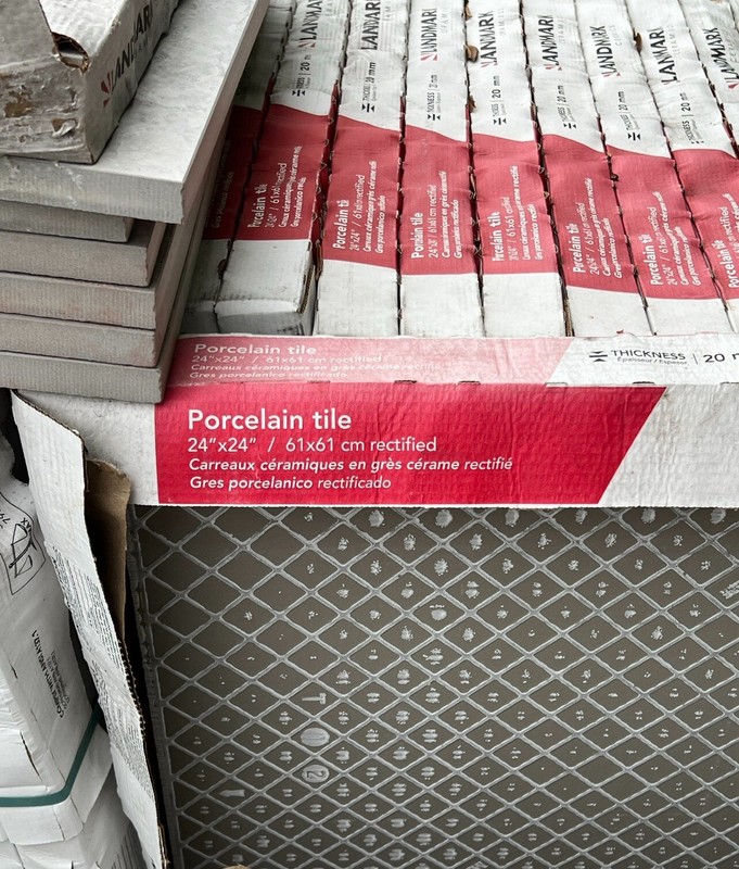 Outdoor Ceramic Pool Coping Tile, Non Slip, 24” Gray Travertine NEW On Palette gallery