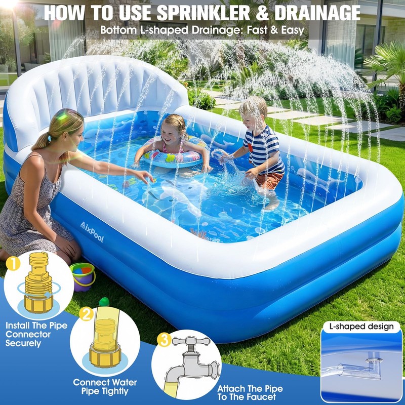 AixPool 2026 Inflatable Pool with Sprinkler Durable Blow up Pool with Big gallery