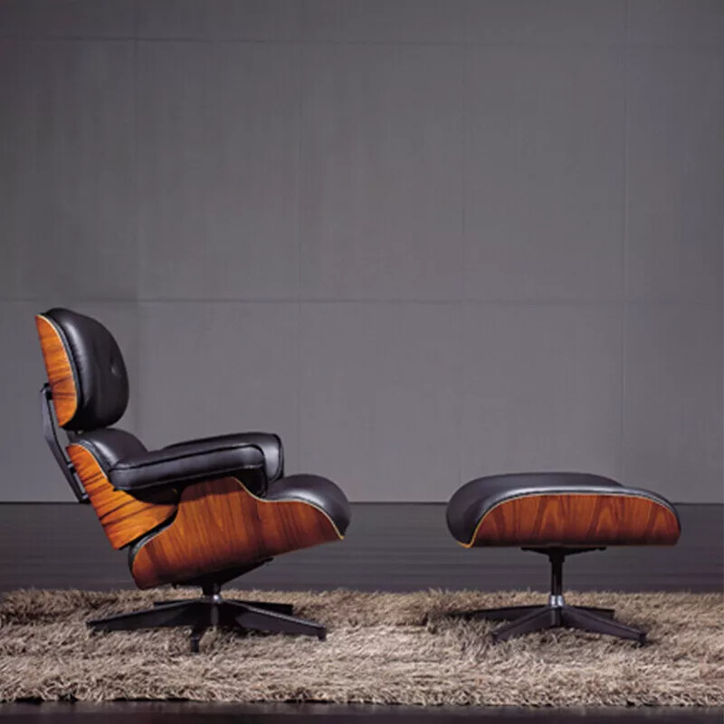 Mid Century Tall Eames Chaise Lounge Chair With Ottoman Footstool Set Rosewood gallery