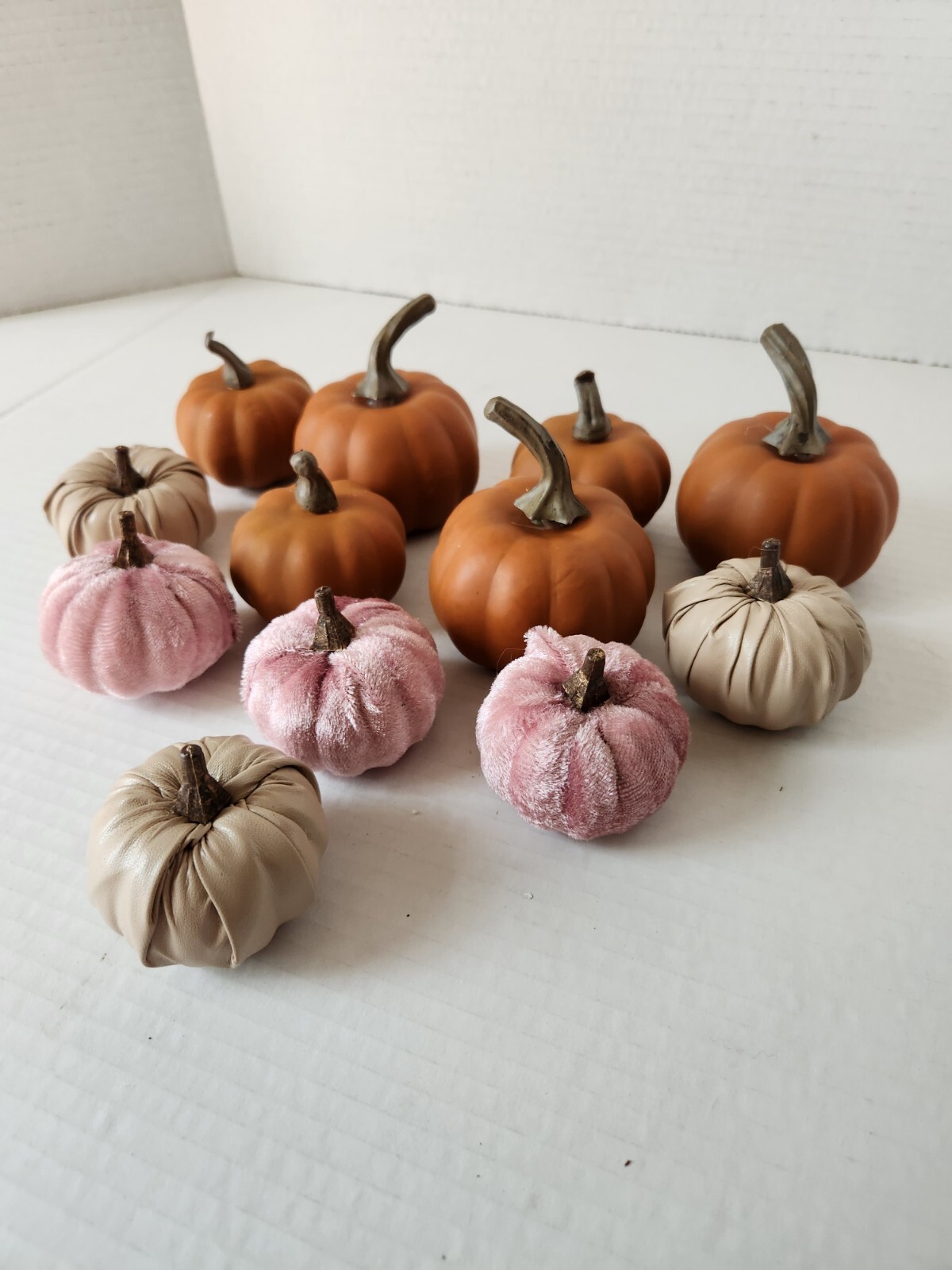 Miniature Pumpkin Fall Decoration Faux Leather Velvet Foam Craft Pink Beige gallery