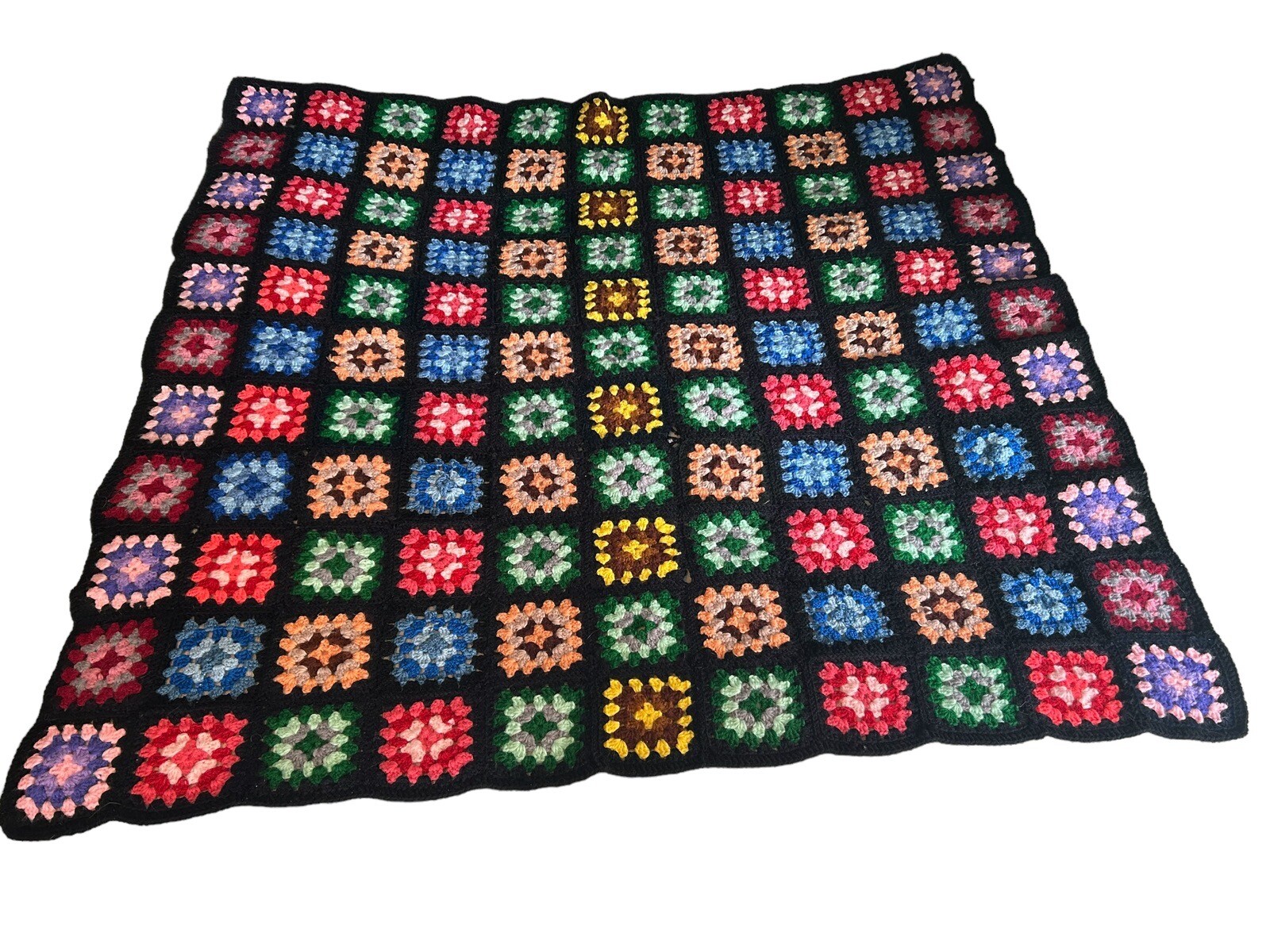 Granny Square Black Multi Color Blanket 52x52 Afghan Throw Handmade Roseanne gallery