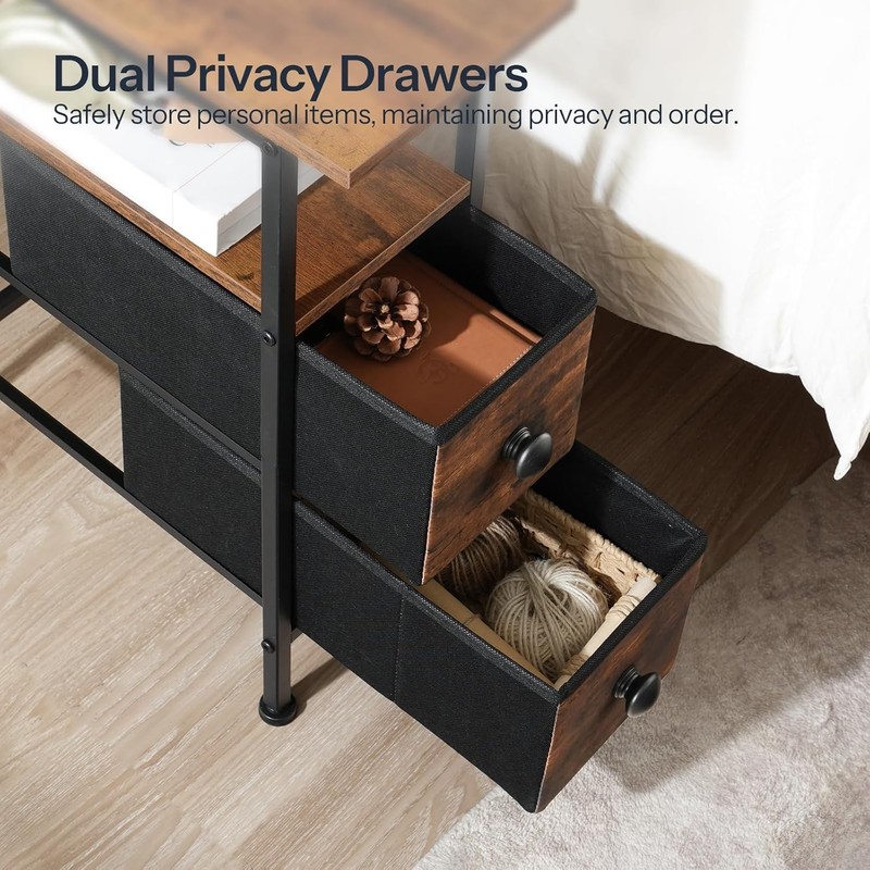 End Table with Charging Station Side Table with 2 Fabric Drawers Nightstand gallery