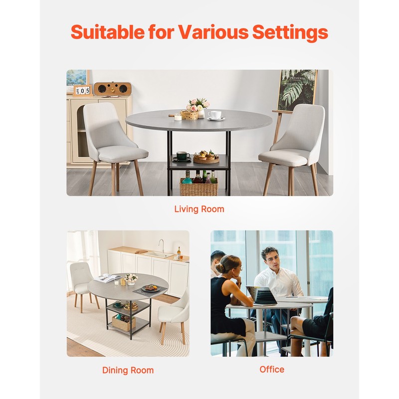47 in Round Dining Table Wood Kitchen Table for 4-6 Person Grey (Only Table) gallery