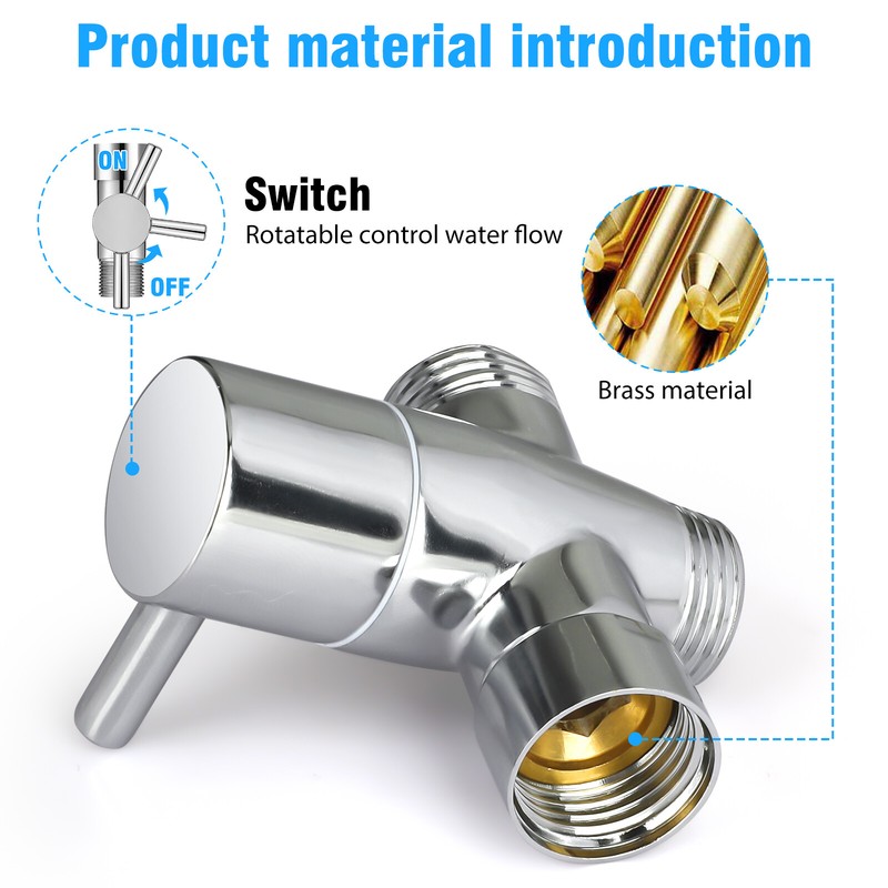 1/2" 3-Way T-adapter Shower Head Diverter Valve Water Splitter Switch Tap Faucet gallery