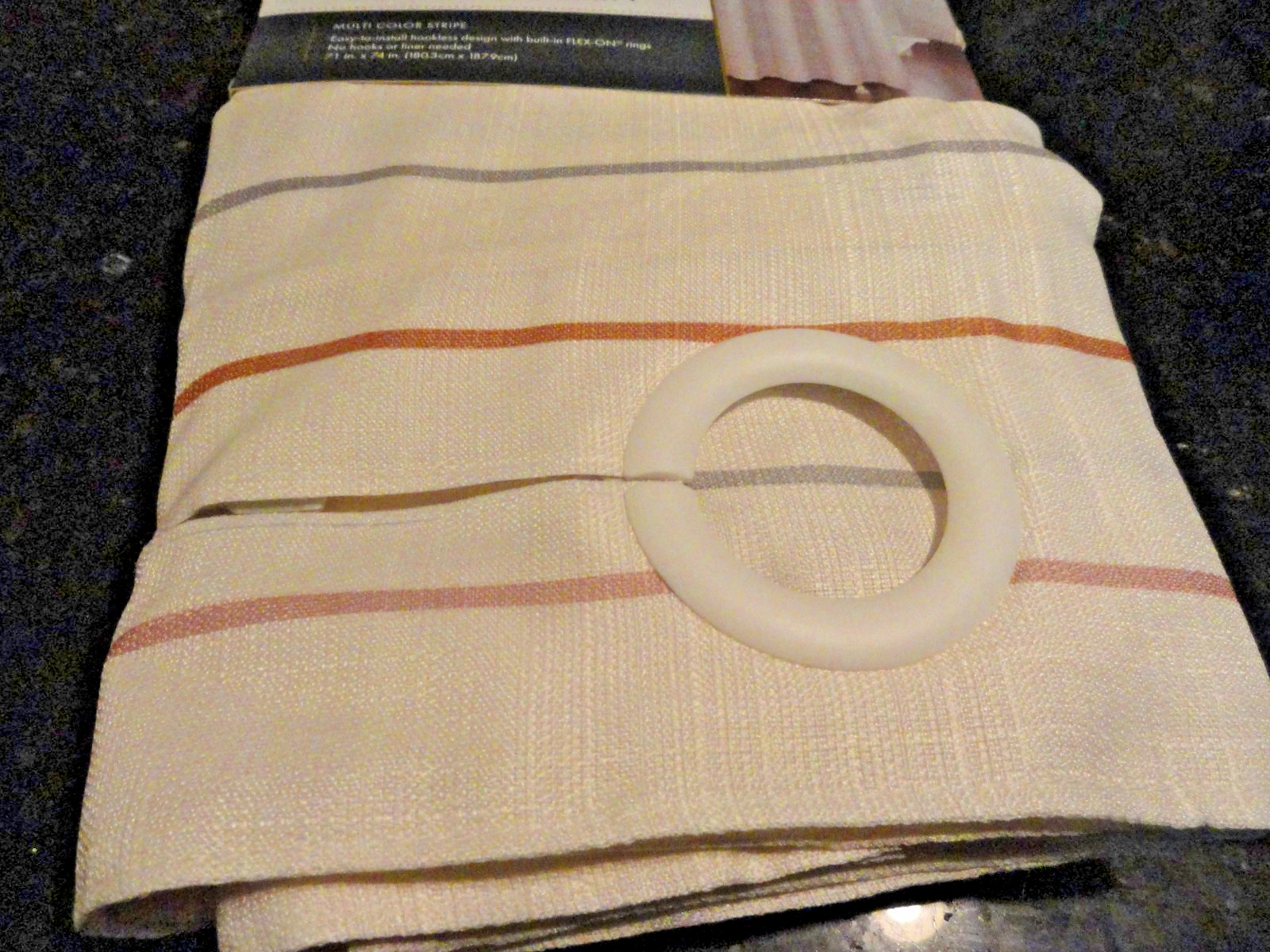 new Fabric Broyhill HOOKLESS SHOWER CURTAIN Cream Rust Gray Horizontal Stripes gallery