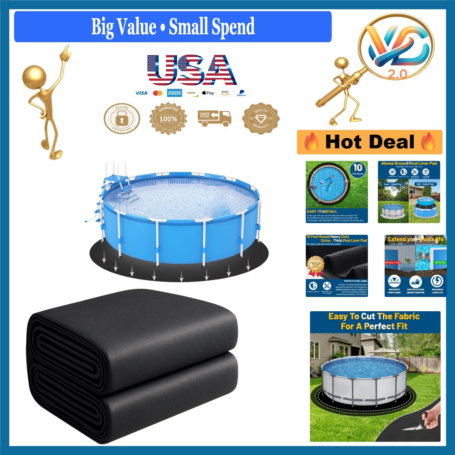 10 Ft Round Pool Liner Pad for Above Ground Pool Ground Cloth Protective Unde... gallery