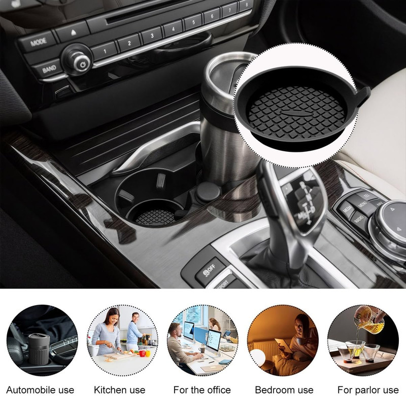 Silicone Non-Slip Car Cup Coasters - 2 Pack, 2.75 Inch Universal Insert (Black) gallery