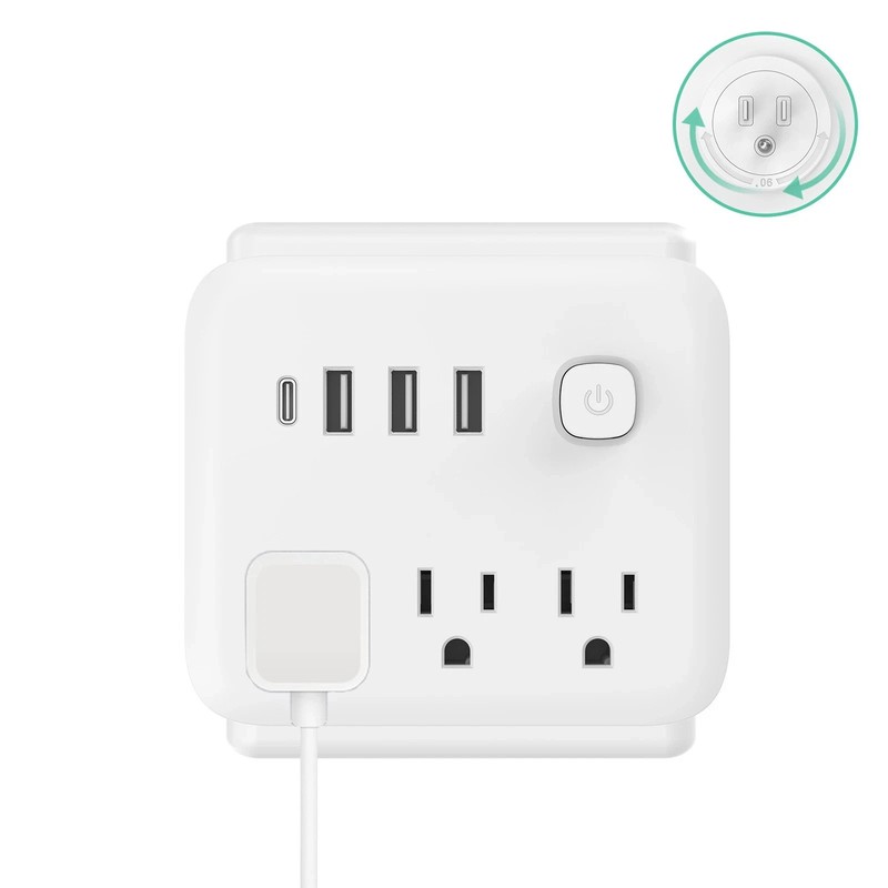 US Plug 180 Degree Rotating Socket, 7 Outlets Power Strip USB-C Charging Station gallery