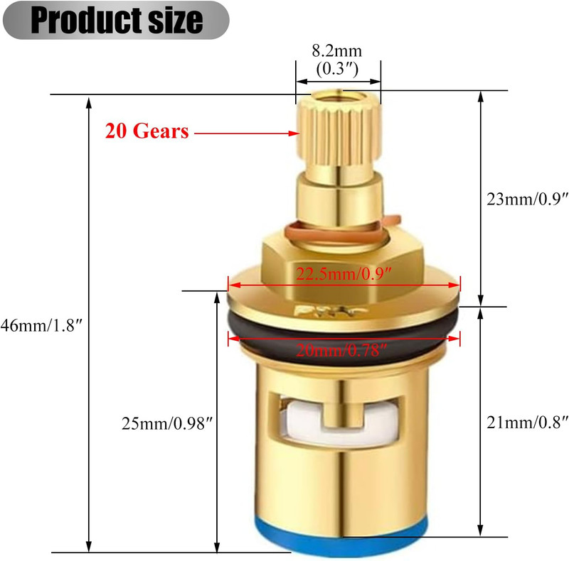 Faucet Valve Ceramic Stem 20 Teeth Ceramic Disc Cartridge Replacement Quarter Tu gallery