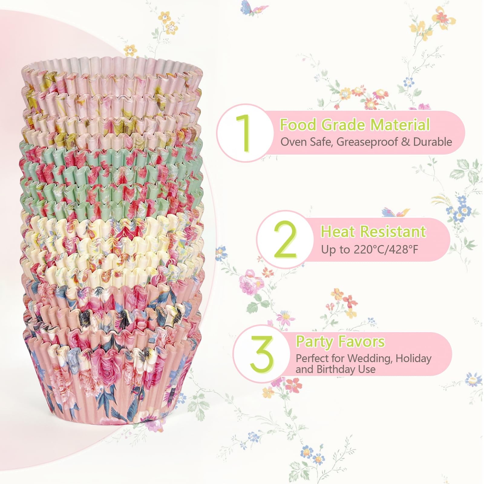 Floral Standard Cupcake Liners 400 Count Paper Baking Cups Disposable Cupcake... gallery