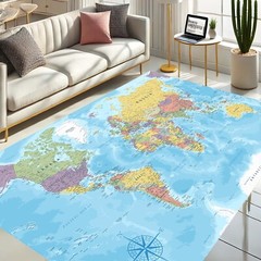 World Map Carpet, Educational Living Room Accent, Unique Global Perspective, Vib