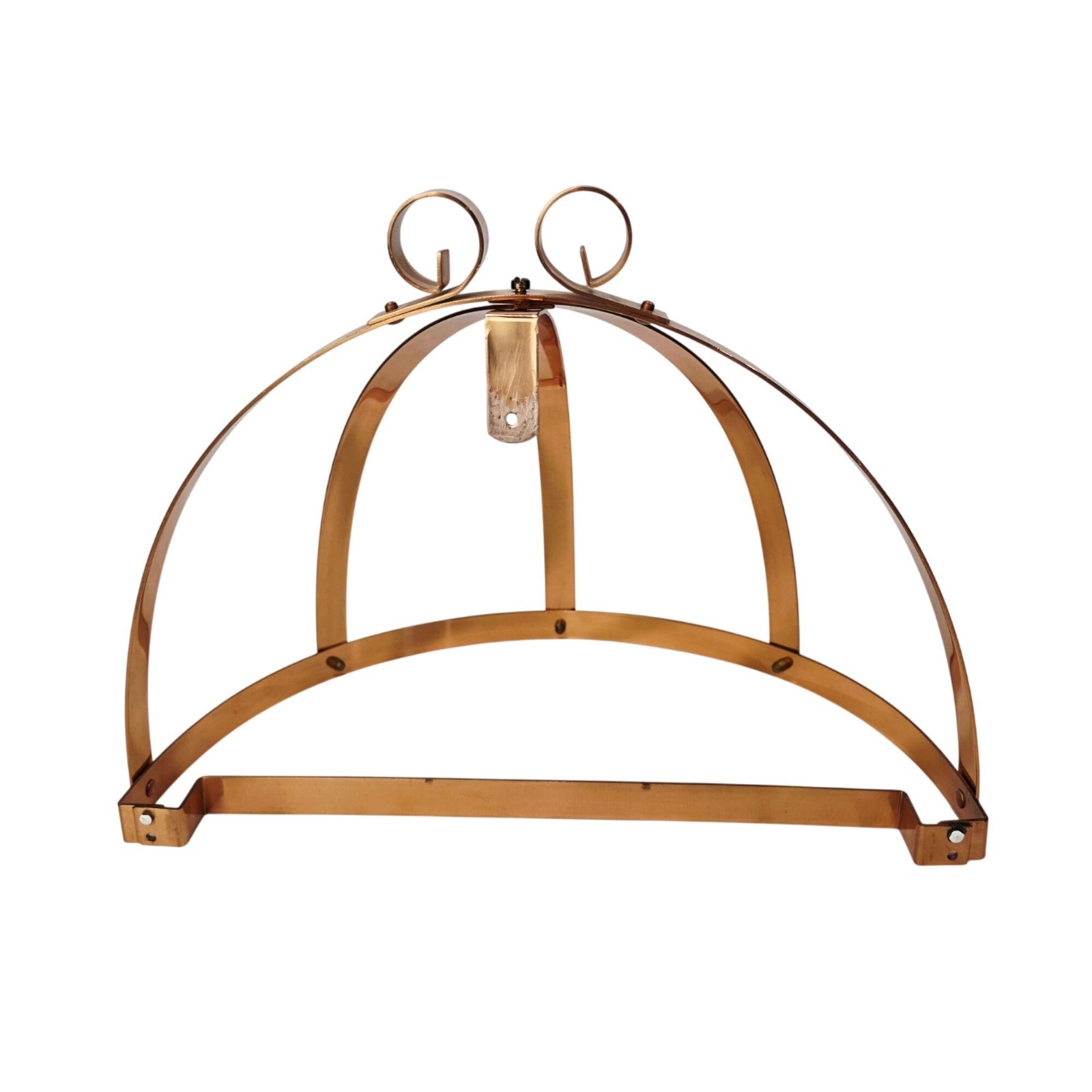 Solid Copper Wall Mounted Pot Rack Half Dome Strap Style 16" x 12" With 5 Hooks gallery