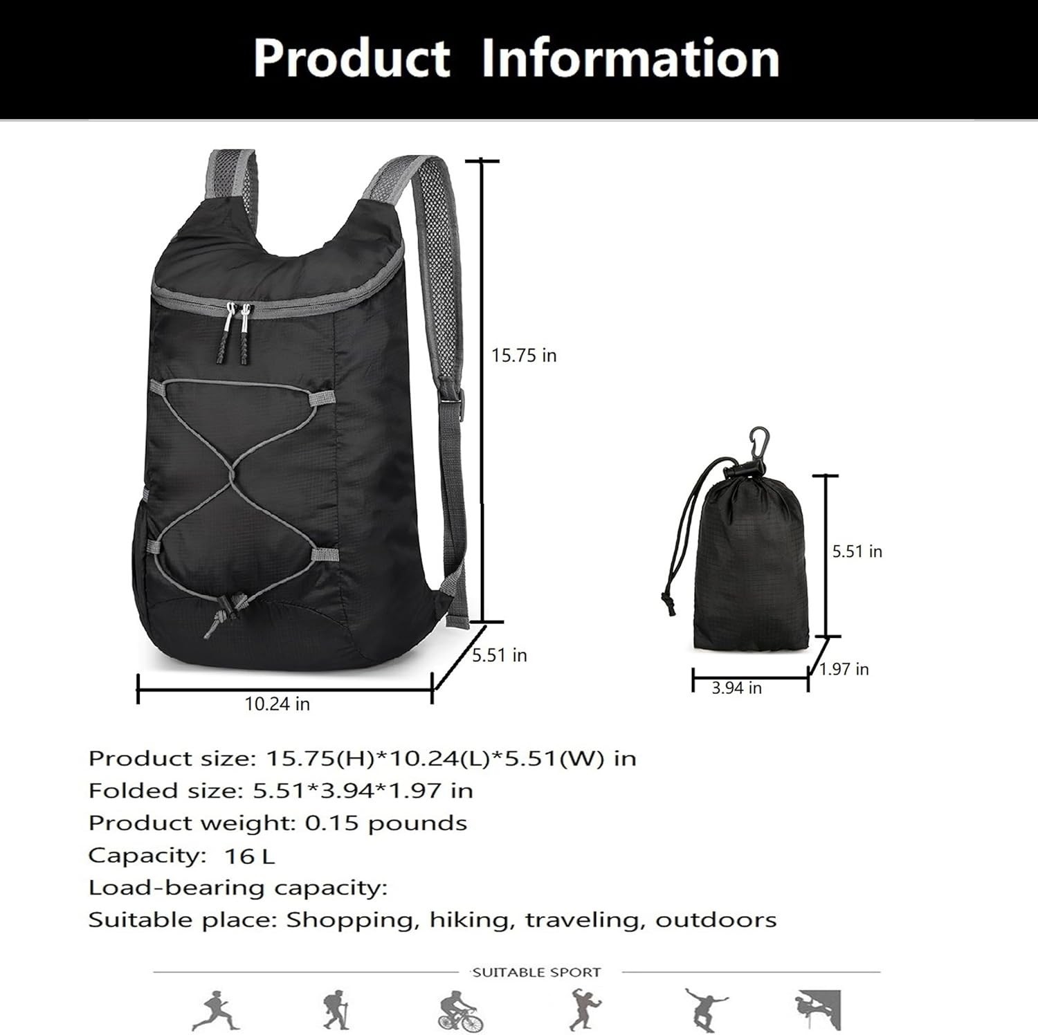 16L Lightweight Foldable Hiking-Backpack Small Packable-Daypack For Travel,Ul... 4