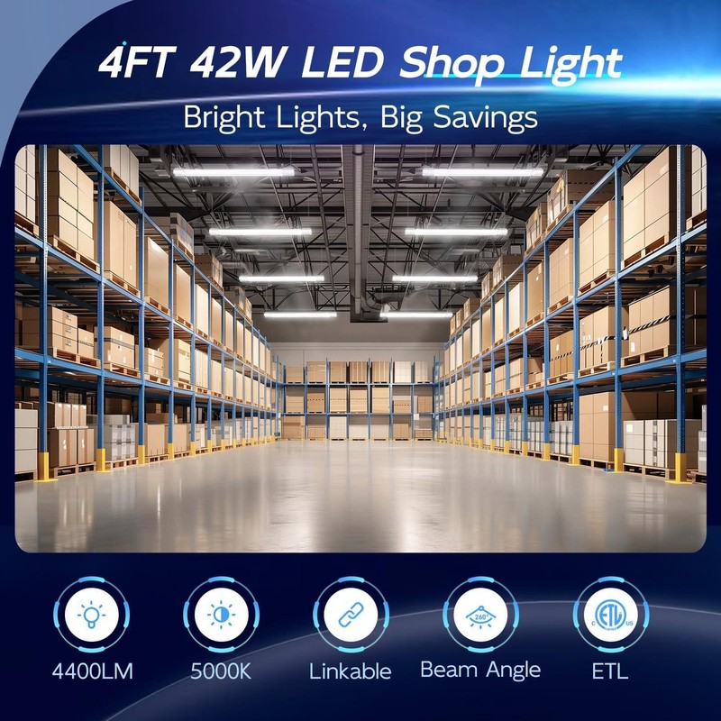 4 Pack 4FT LED Shop Light, Linkable Utility Shop Lights, 42W, 5000K Daylight gallery