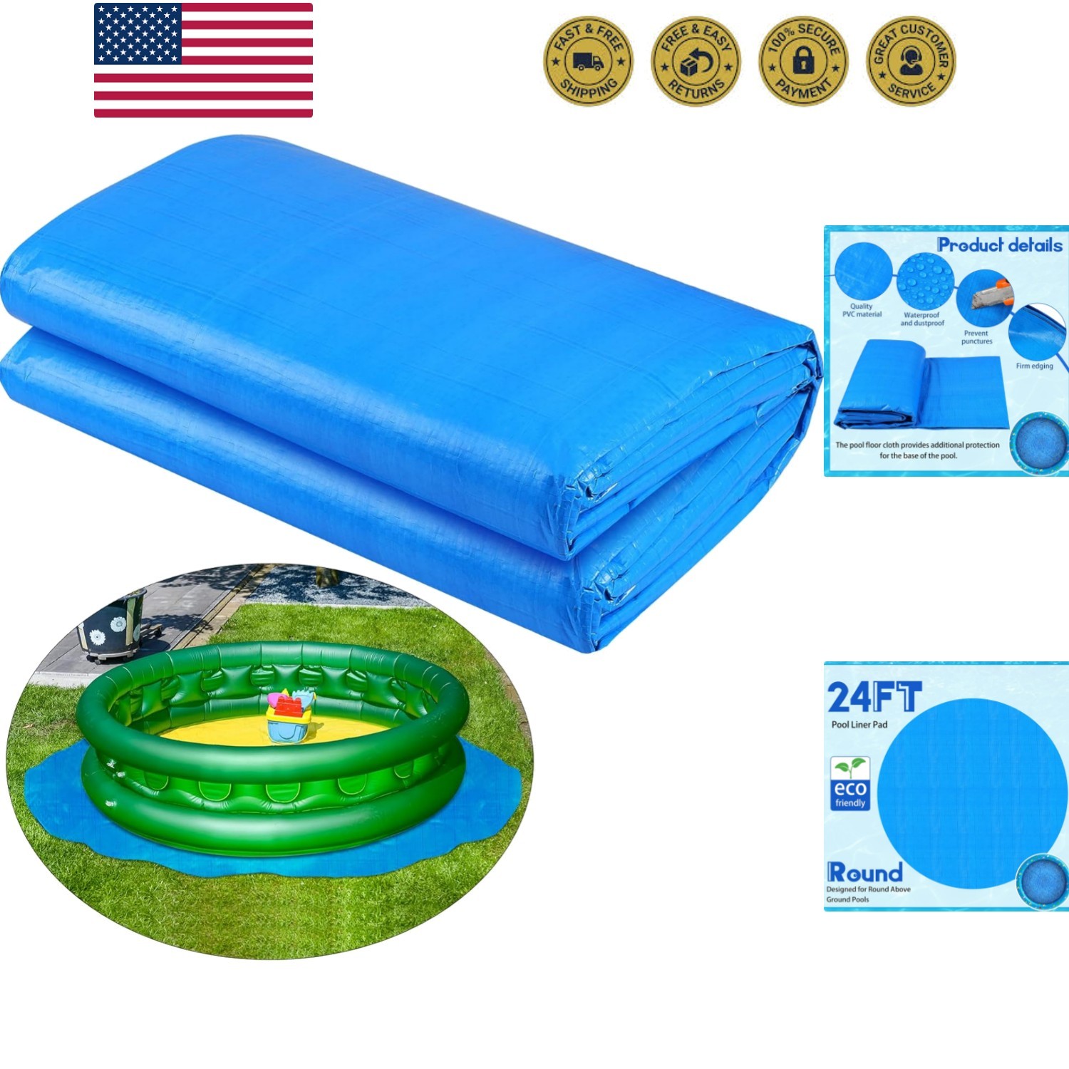 Versatile 24 Ft PVC Pool Ground Cloth – Ultimate Protection for Your Pool Base gallery