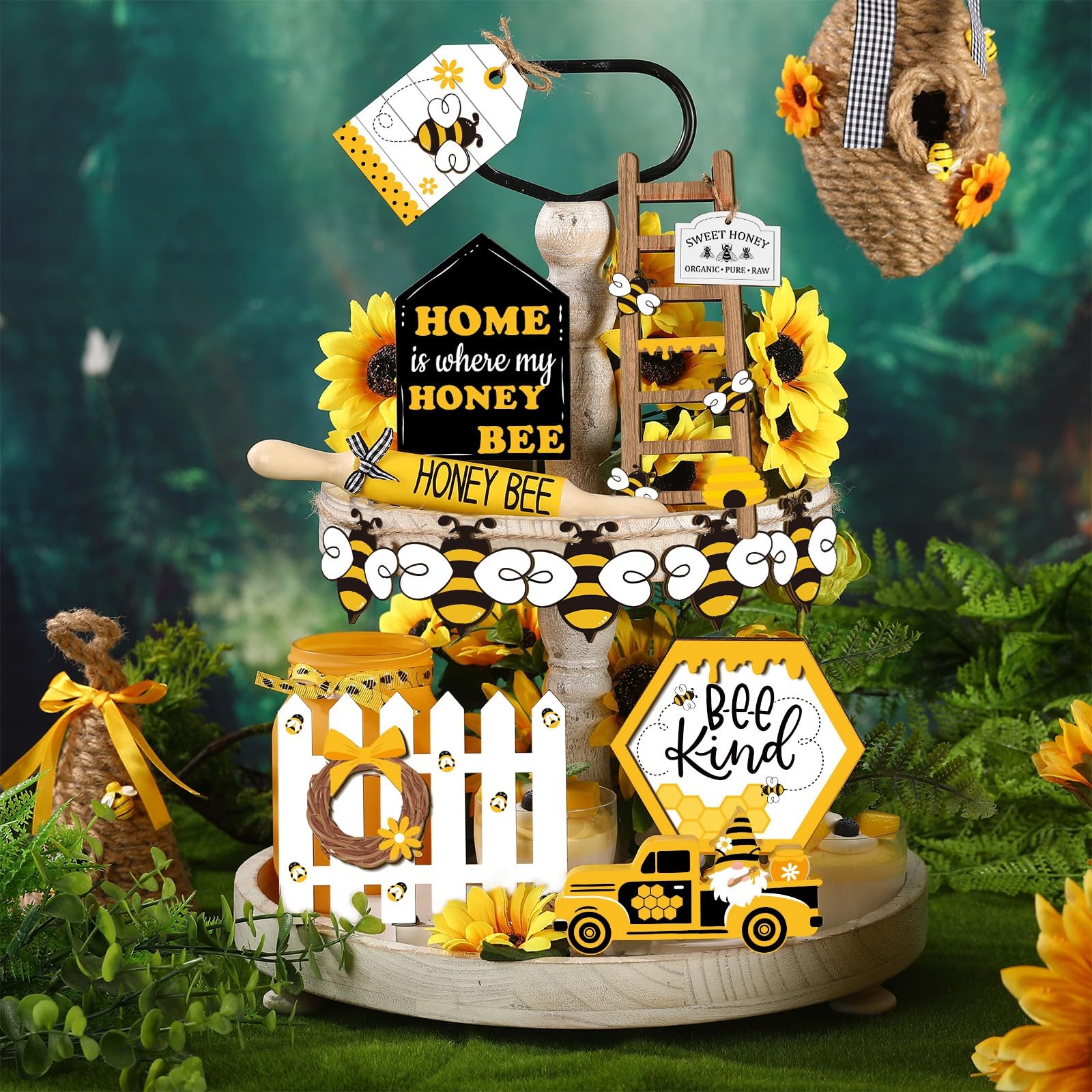 20 Pcs Spring Tiered Tray Decor Set Honey Bee As the Pictures Shown gallery