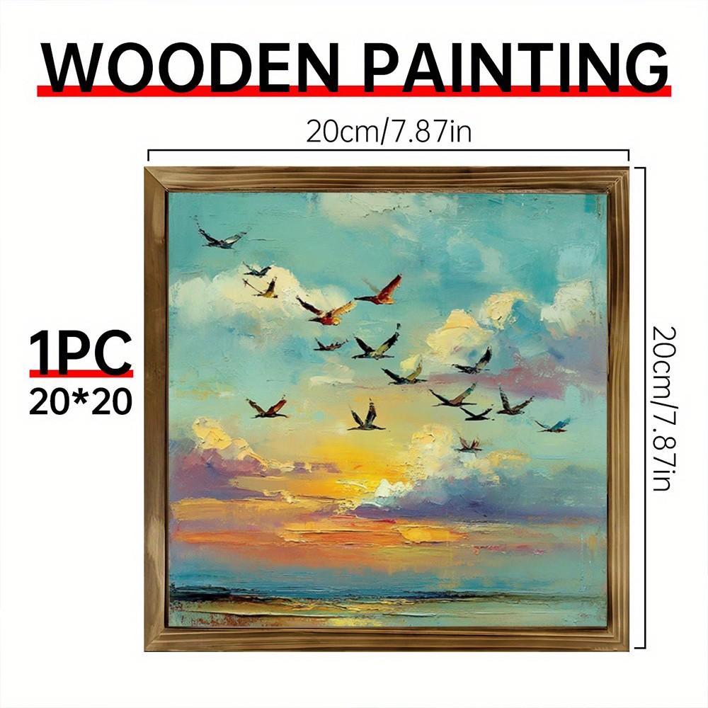 Soft Sunset Sky Flying Seabirds Oil Art Framed Wooden Plaque Home Decor Gift gallery