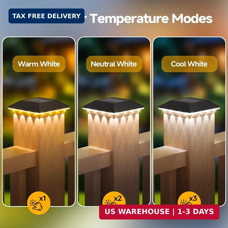 Mlambert 4 Pack Solar Post Cap Lights Outdoor - 3 Lighting Modes Waterproof LED gallery