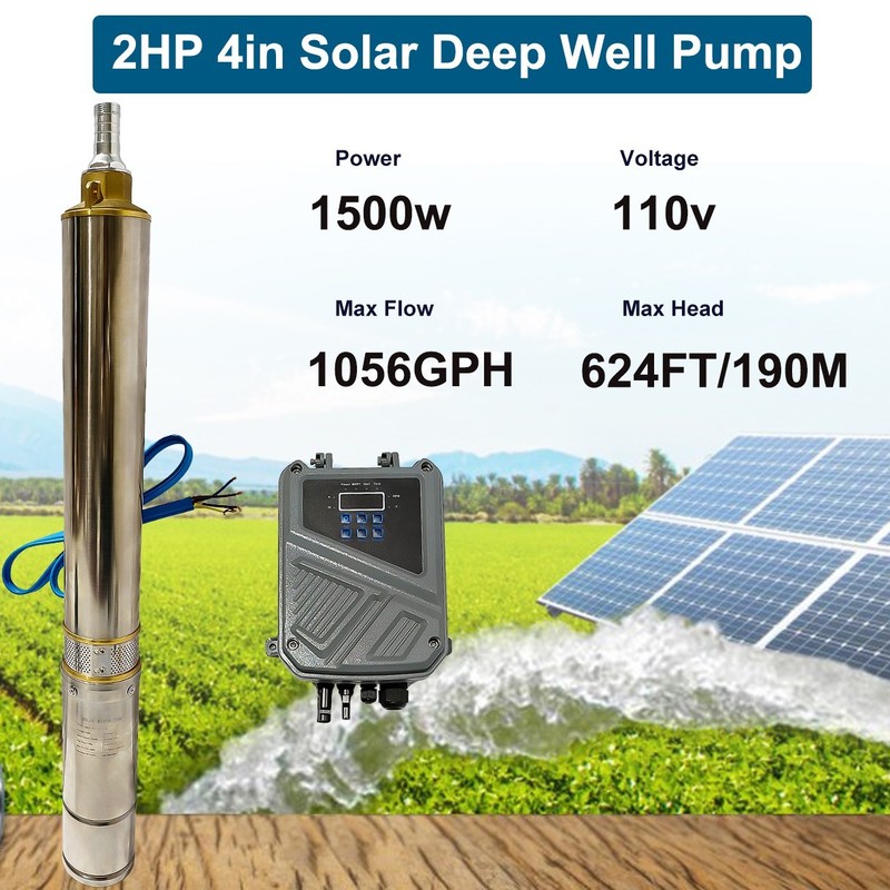2HP 4" Solar Pump Submersible Pump Bore Deep Well Pump+MPPT Controller DC 110V gallery