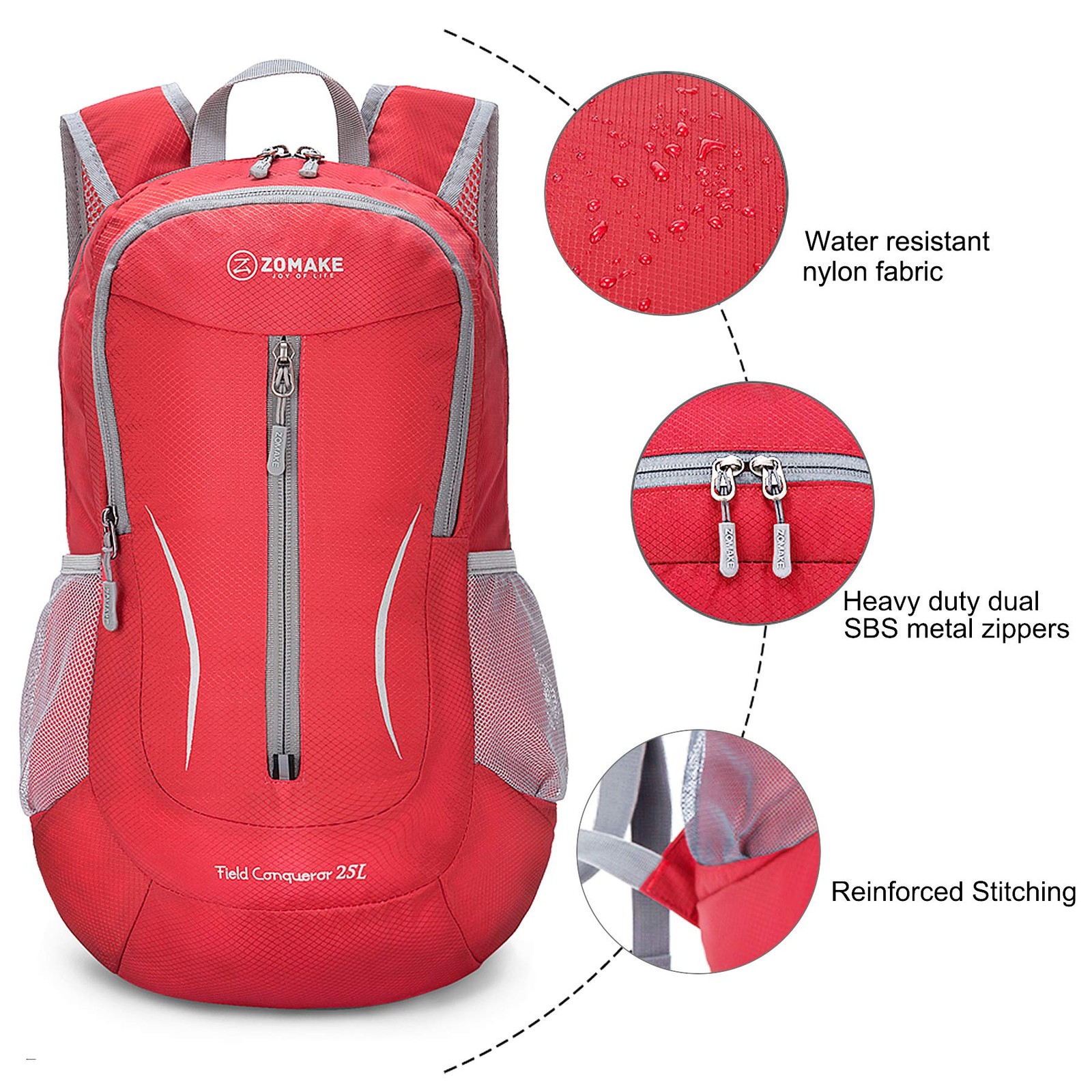 25L Red Ultra Lightweight Packable Backpack Foldable Water Resistant Hiking 5