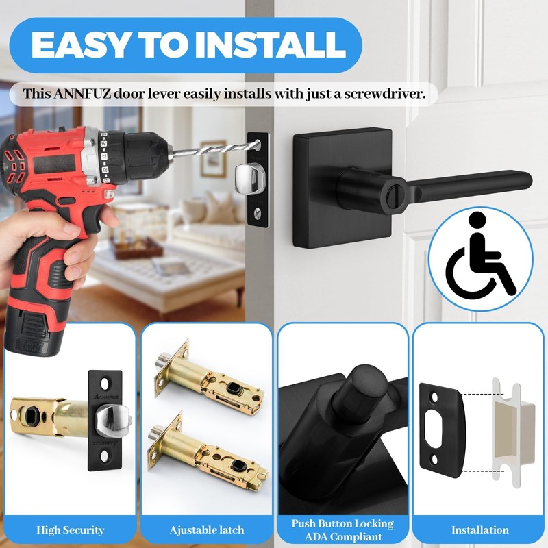 Privacy Push Button -Touch Locking Interior Door Handle Without Key,Non-Hande... gallery