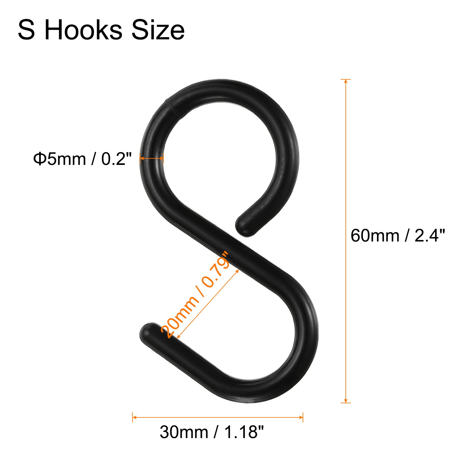12pcs S Hooks 2.4" Plastic Hanging S Shaped Hooks Small Closet Rod Hooks Black gallery