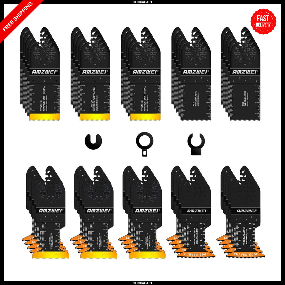 50PCS Titanium Oscillating Tool Blades, Curved Edge Oscillating Saw Blades for M