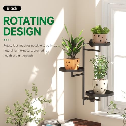 Rotating Window Wall Plant Shelves Stand Holder, 3 Tiered Round-3-Tiered-Black gallery