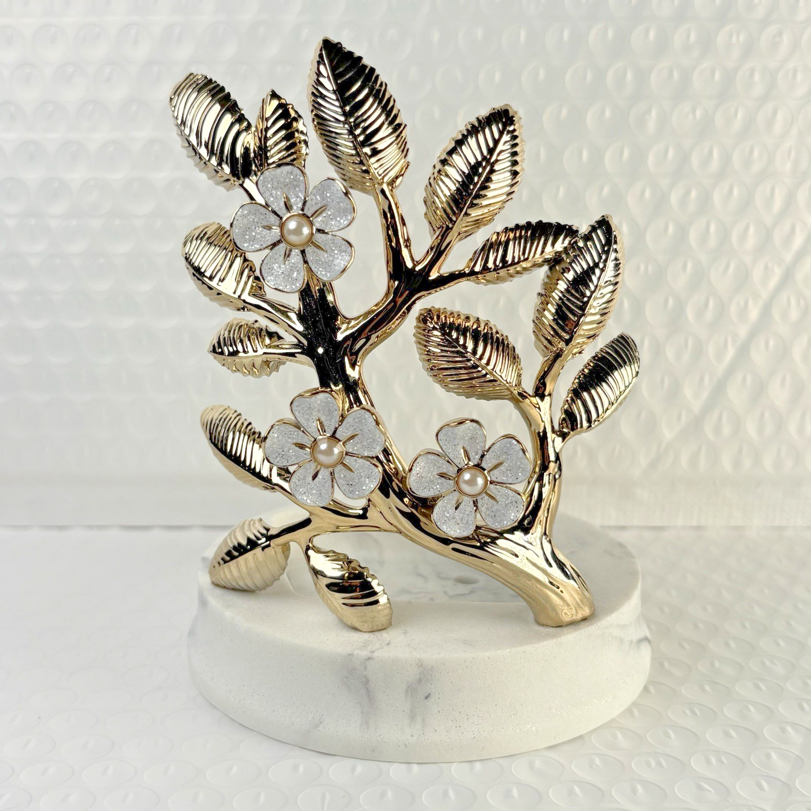 Bath & Body Works Gold White Glitter Flowers Marble Foaming Soap Holder NEW gallery