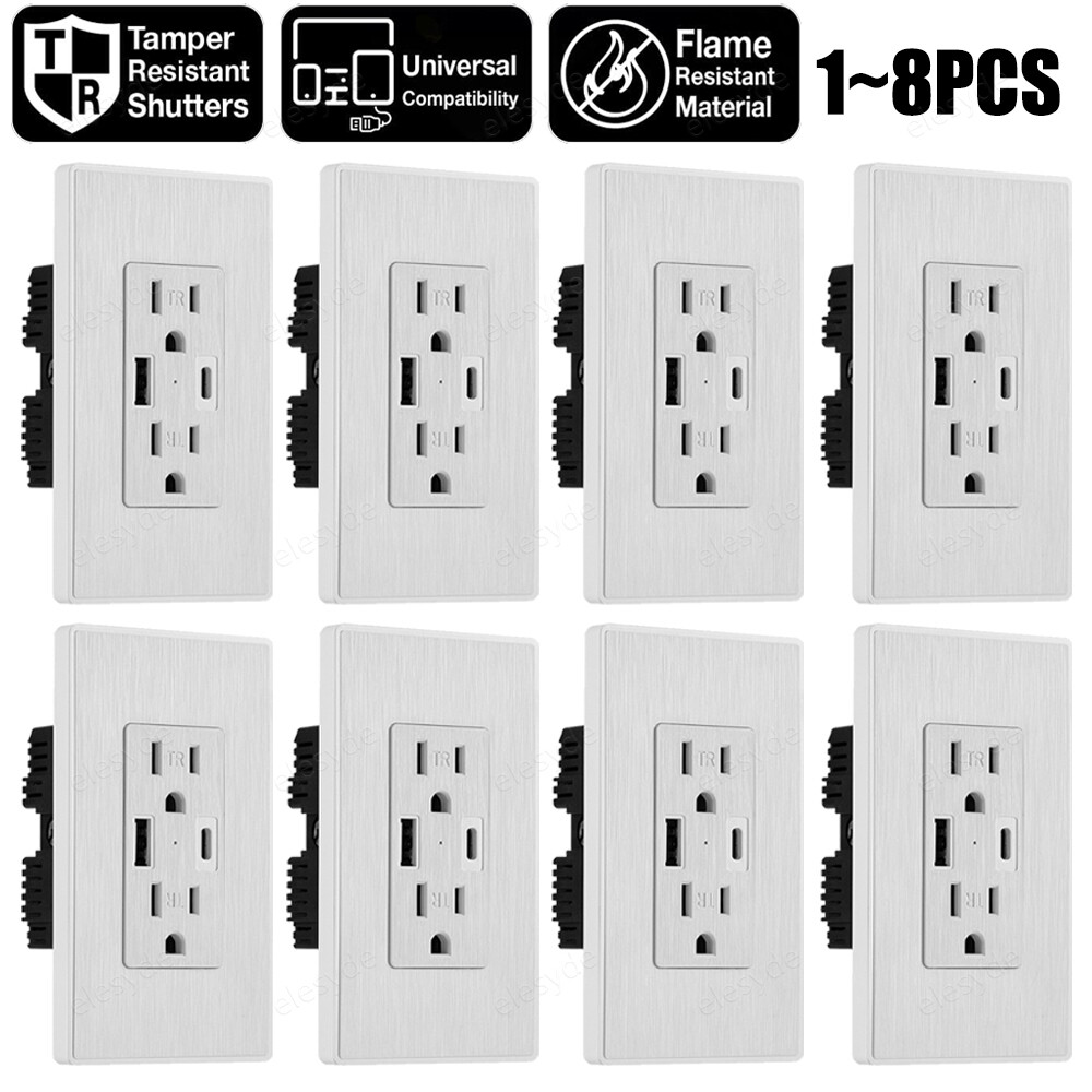 USB Type-C &Type-A Wall Socket Charger AC Power Receptacle Outlet Panel 15A Lot gallery