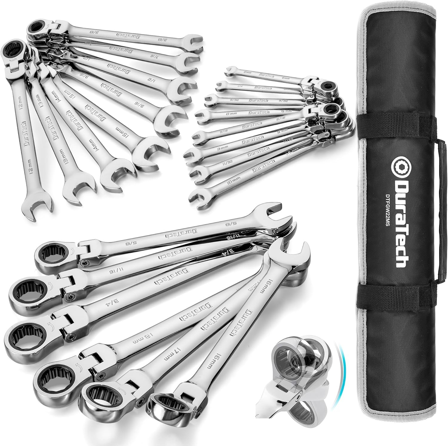Flex Head Ratcheting Wrench Set, Combination Wrench Set,22-piece,Metric & SAE gallery