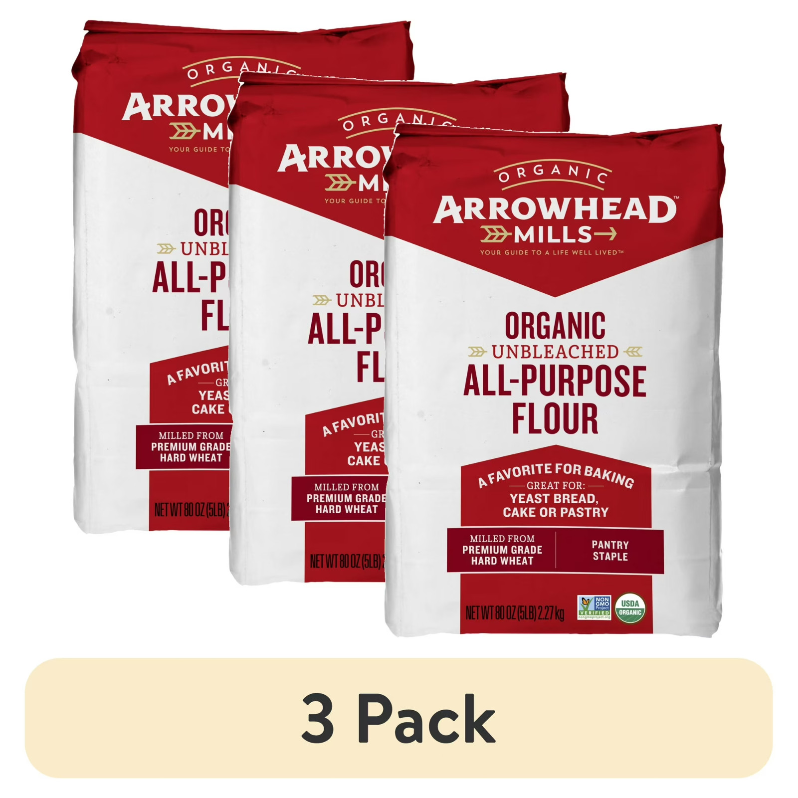 (3 pack) Arrowhead Mills Unbleached Organic All Purpose Flour, 5 lb Bag gallery