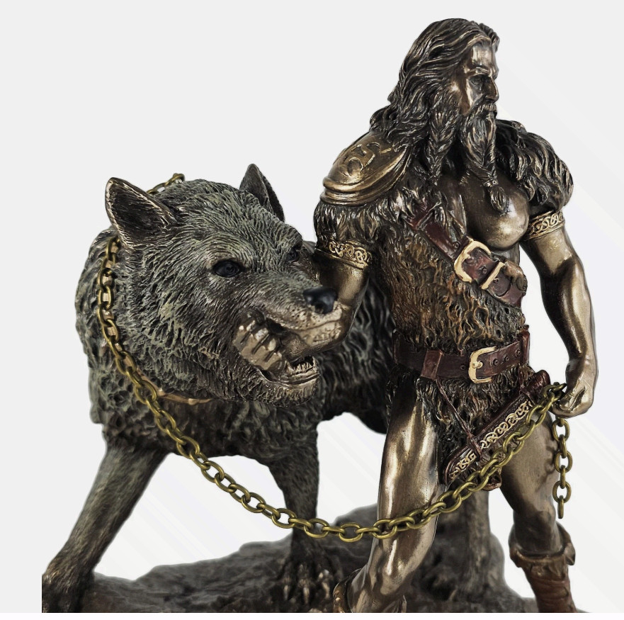 Tyr with Fenrir Statue Cold Cast Bronze Norse Viking Mythology Figure 9.5" gallery
