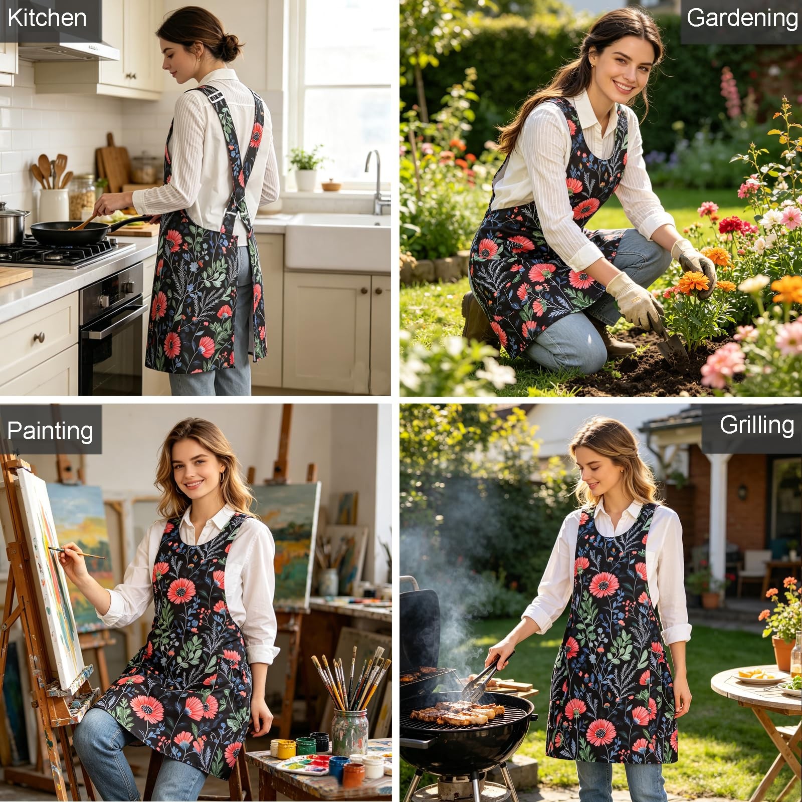 Cross Back Canvas Apron with Pockets Adjustable Cooking Gardening Apron gallery