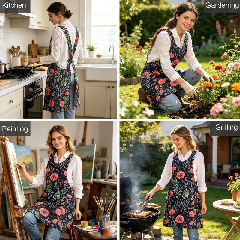 Cross Back Canvas Apron with Pockets Adjustable Cooking Gardening Apron gallery