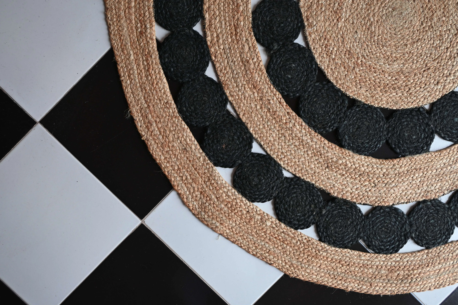 Rugmoda Jute Natural & Black Braided Polka Dot 4x4 ft Round Living Room Rug gallery