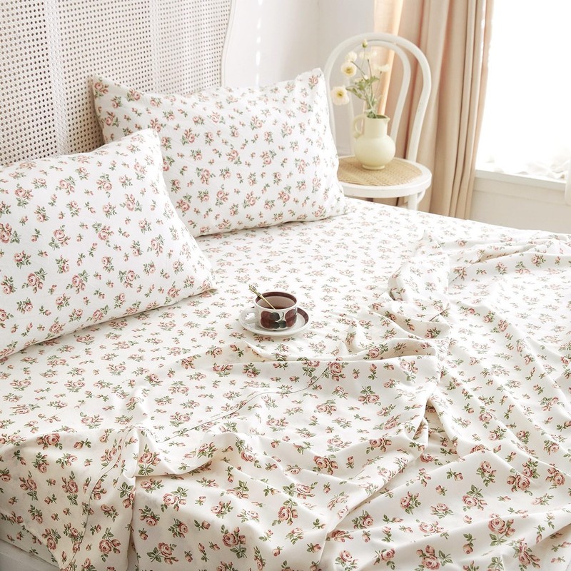 Wake In Cloud Floral Bed Sheets, 4Piece Sheet Set, Shabby Chic Flower Rose P... gallery