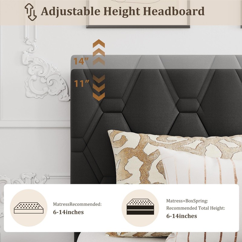 Full Size Bed Frame with Headboard, Upholstered Heavy-Duty Platform Bed Frame US gallery