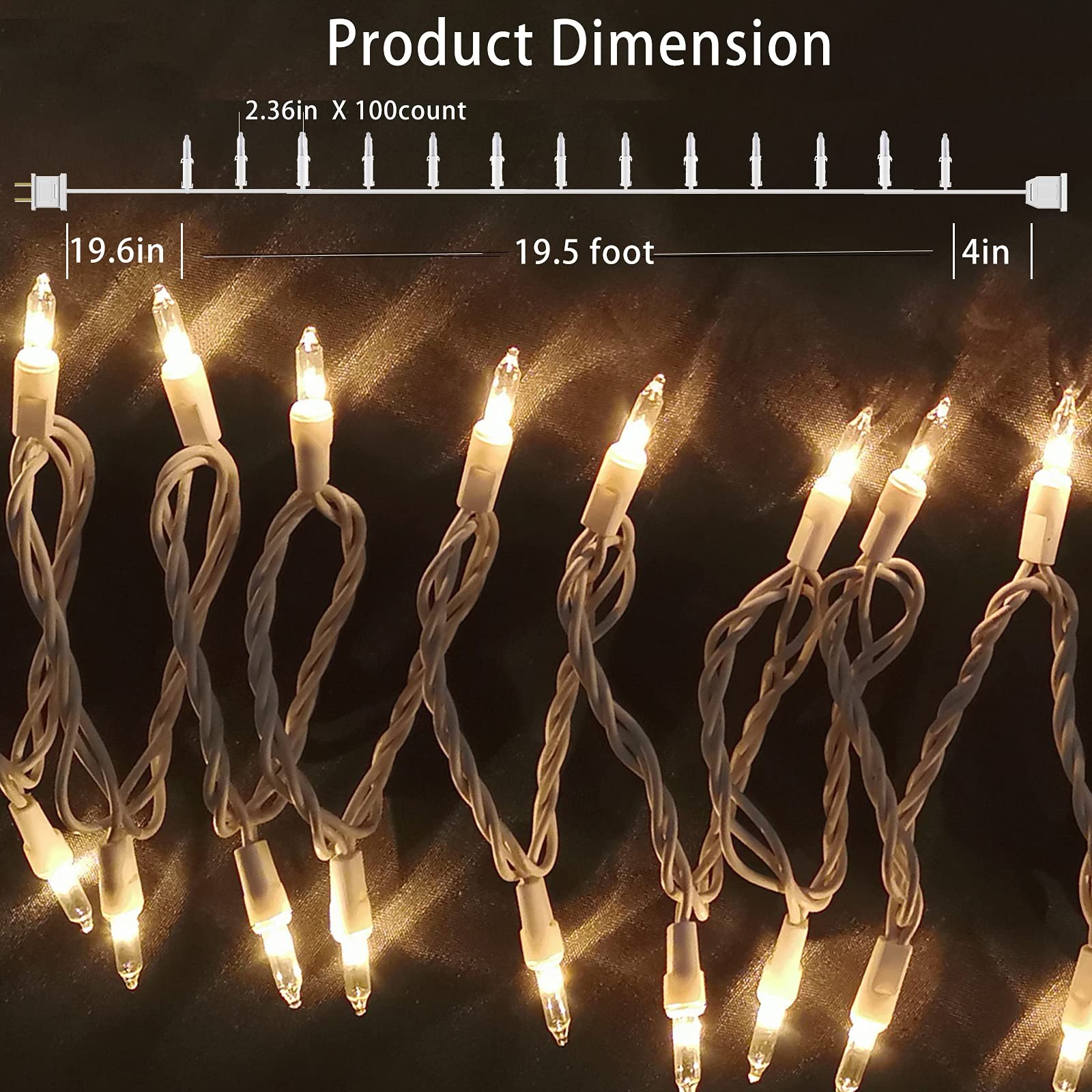 HISHINY Christmas Lights 100 Count Mini Clear 21ft White 21ft, gallery