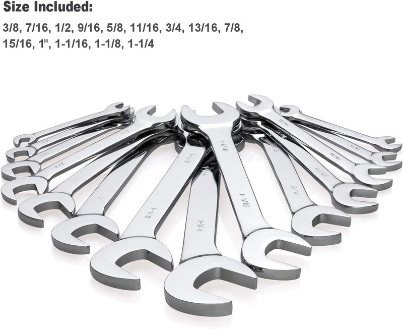 14-Piece Premium Angle Head Open End Wrench Set, Chrome Vanadium Steel | Include gallery