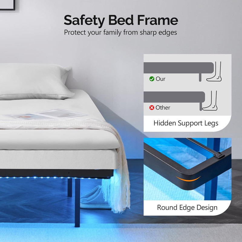 Floating Bed Frame Full Size with Smart LED Lights Heavy Duty Modern Metal gallery
