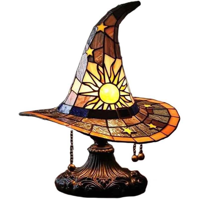 Stained 3D Witch Hat Lamp Resin Creative Retro Led Night Light Desk Lamp gallery