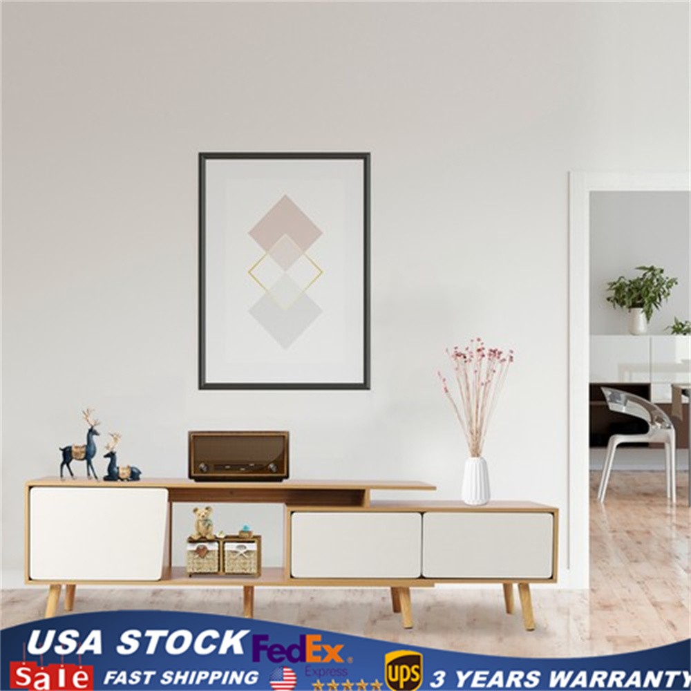 TV stand Wood Entertainment Units Center Media Console Storage Shelf 2 Drawer US gallery
