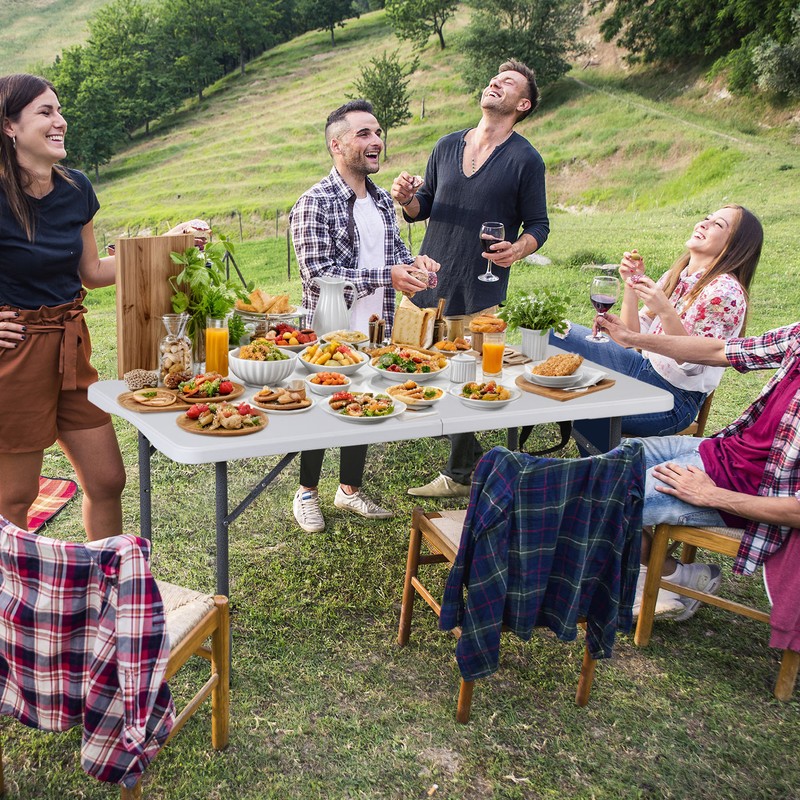Folding Table Adjustable 4FT Plastic Table Picnic Camping w/Carry Handle White gallery