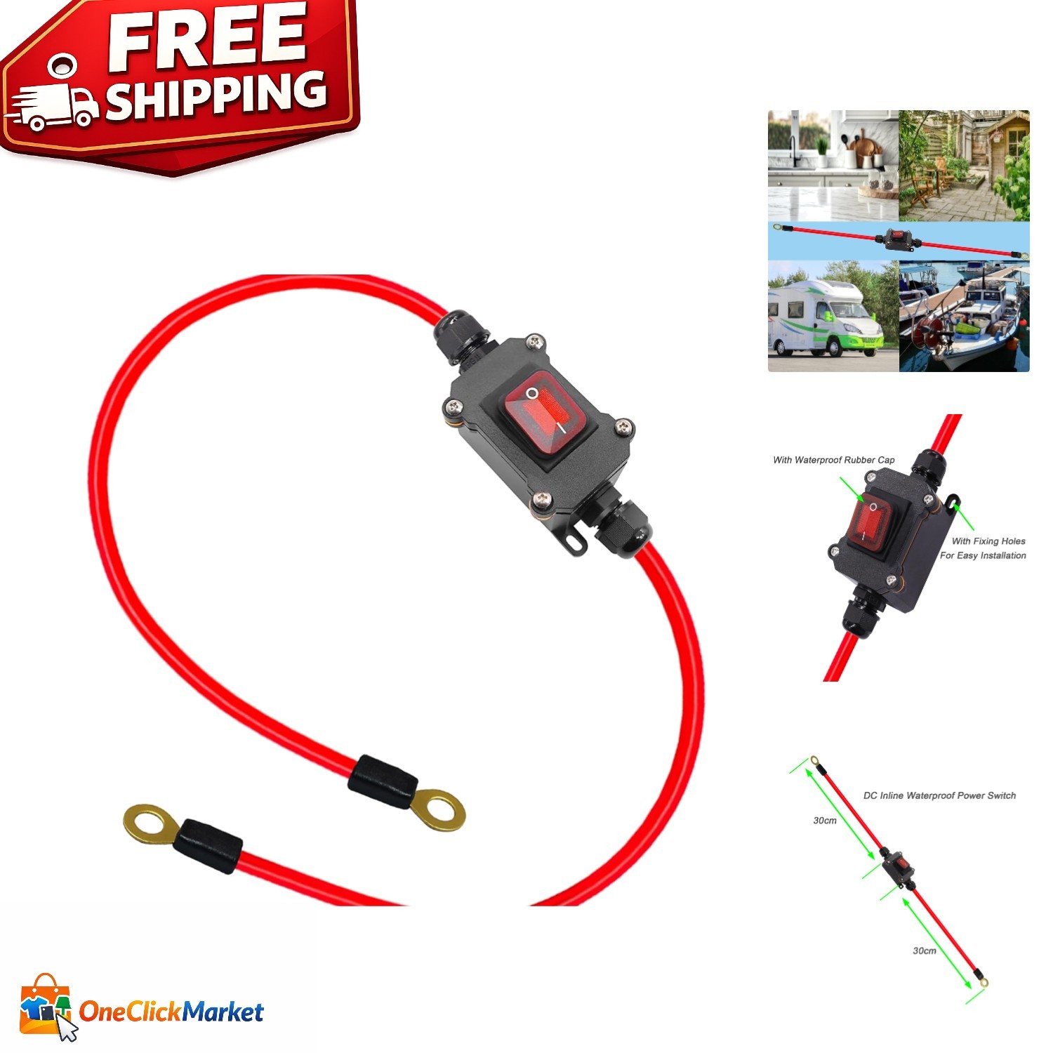 25A Dual Side DPST Inline Switch - Compact Waterproof Power Control for Vehicles gallery