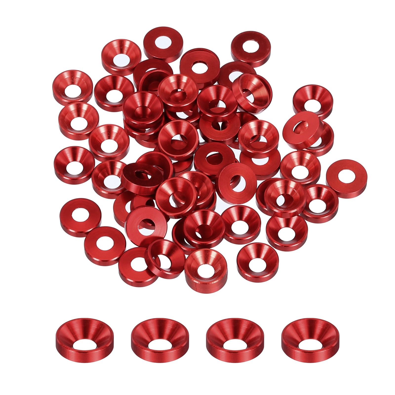 60pcs M4 Counterbore Washers, 10mm/0.39inch Aluminum Alloy for RC, Deep Red gallery