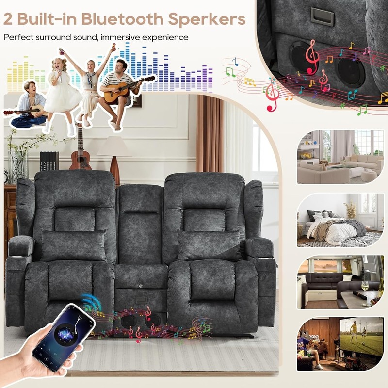 Loveseat Rocker Recliner Sofa Manual Reclining Sofa w/ Console Bluetooth Speaker gallery